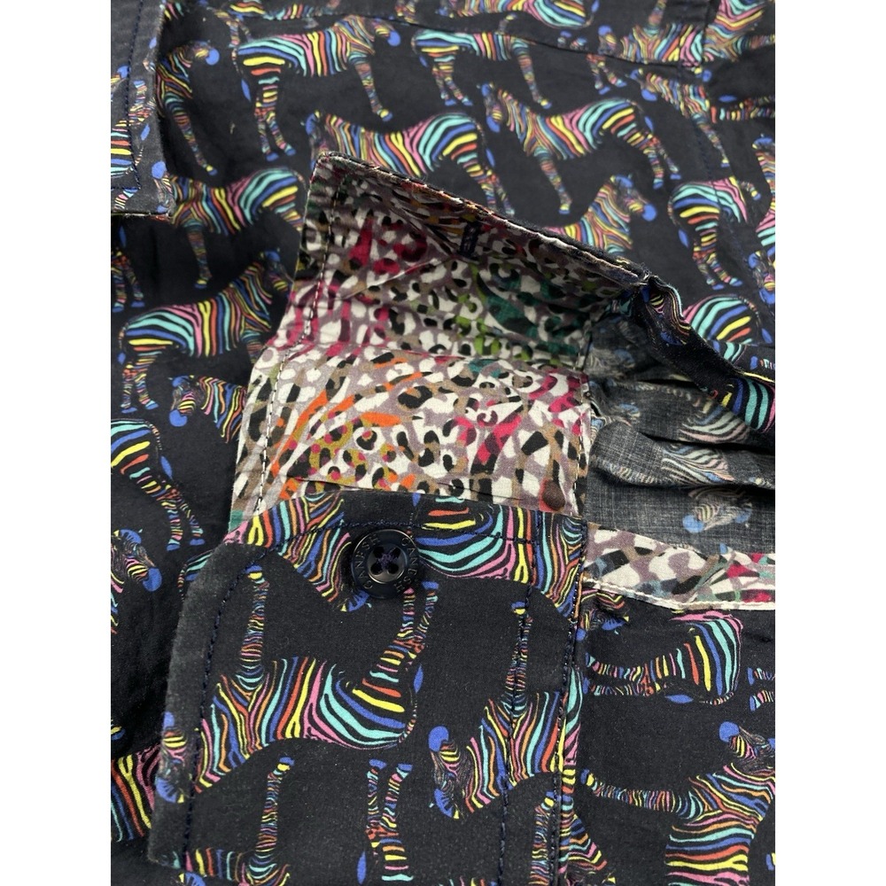 Ganesh Mens Cotton Button Front Shirt Multicolor Zebras Flip Cuffs Small - Picture 4 of 8